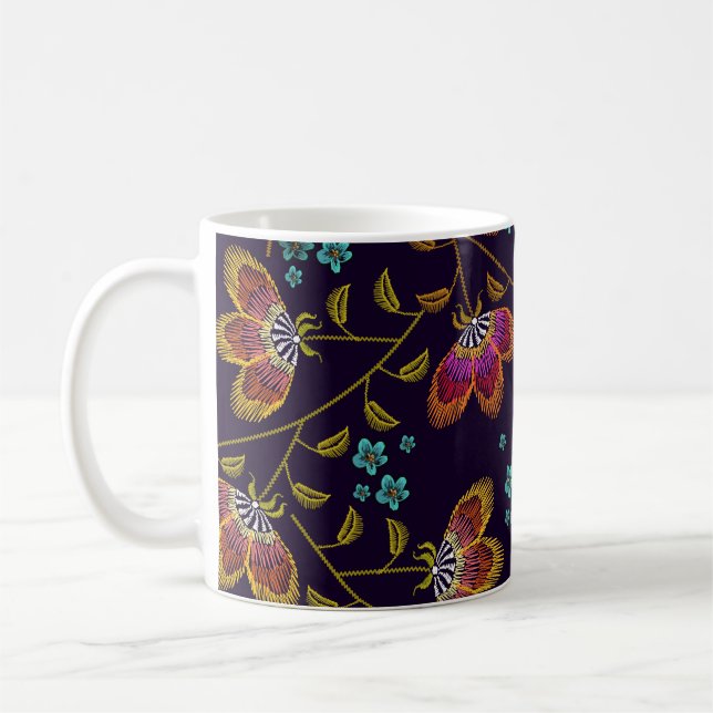 Blommor utan broderier: mode utan sömlös mönster kaffemugg (Vänster)