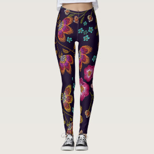 Blommor utan broderier: mode utan sömlös mönster leggings