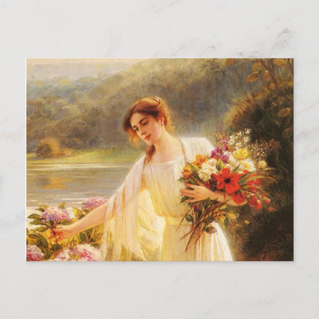 blommor,vackert dam av Albert Lynch Vykort (Framsida)