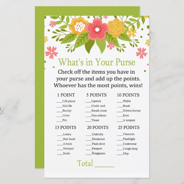 Blommor Vad är det i ditt handväska? (Fram/baksida)