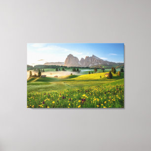 Blommor Vår Alpe di Siusi Langkofel Canvastryck