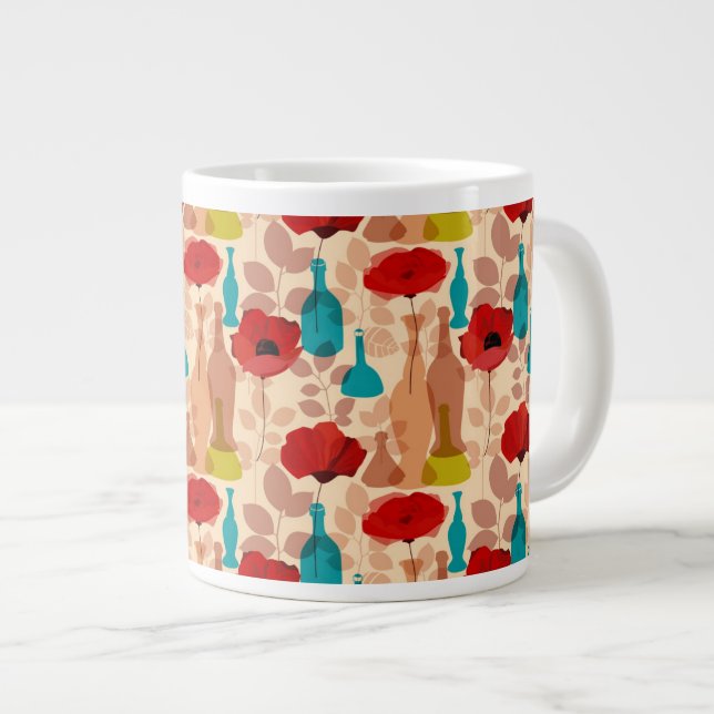 Blommor, vas och flaskor mönster jumbo mugg (Framsida höger)