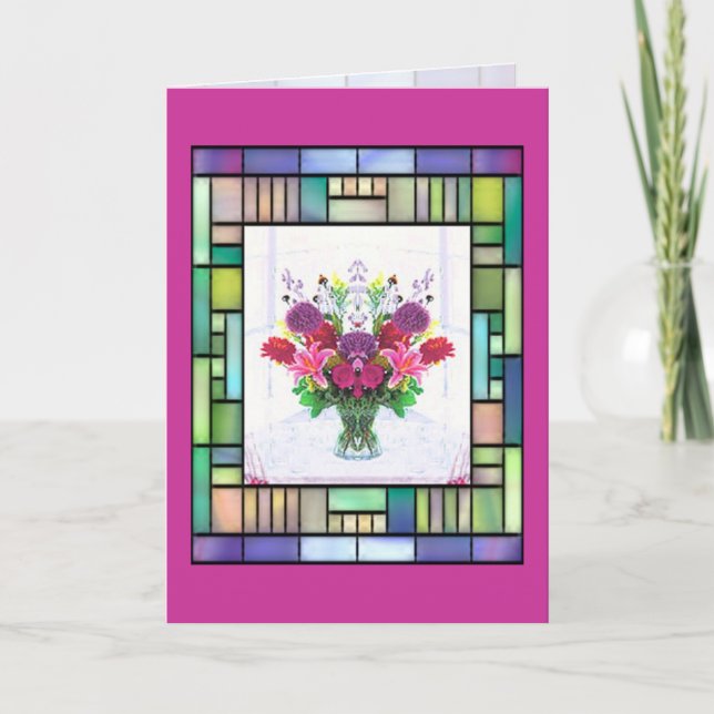 Blommor Vas Rosa Mors dag Card Kort (Framsida)