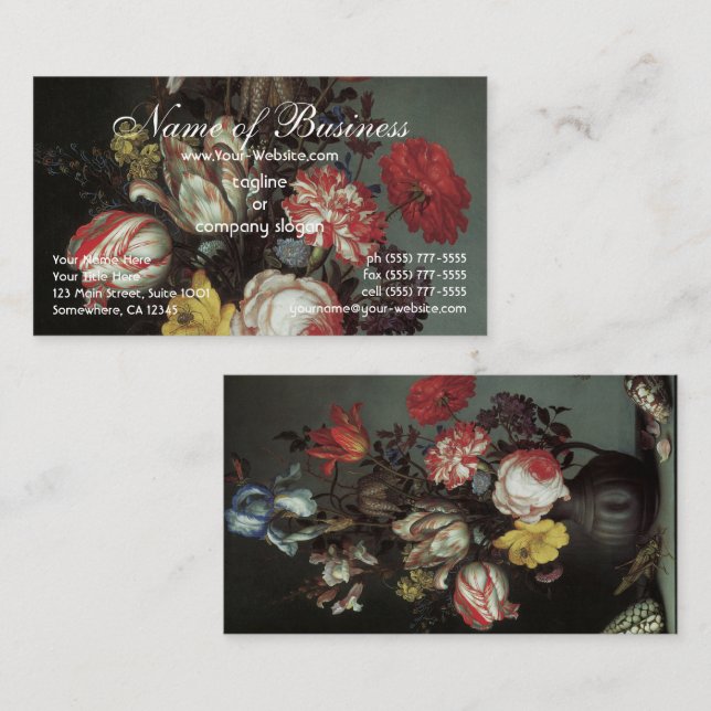 Blommor Vas Skal Insekter, Balthasar van der Ast Visitkort (Fram/baksida)