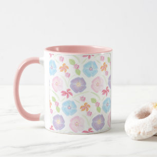 Blommor, vattenfärg, mjuk Rosa, blå, romantisk Mugg