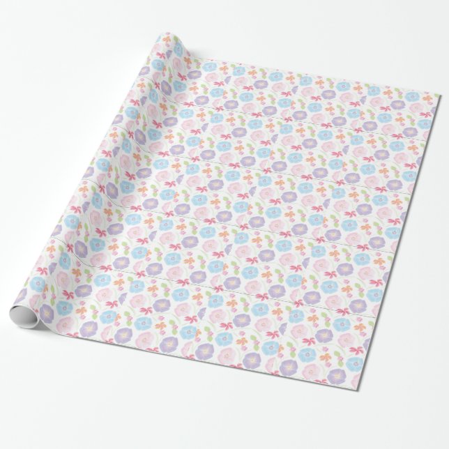 Blommor, vattenfärg, mjuk Rosa Elegant Presentpapper (Utrullad)