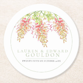 Blommor, vattenfärg, vit grönt bröllop underlägg papper rund