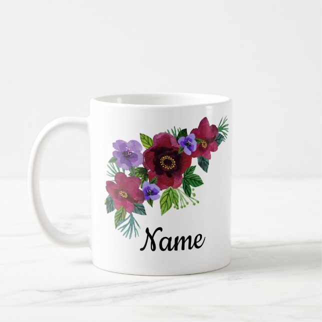 Blommor vattenfärgsvit romantisk blommigt andedräk kaffemugg (Vänster)