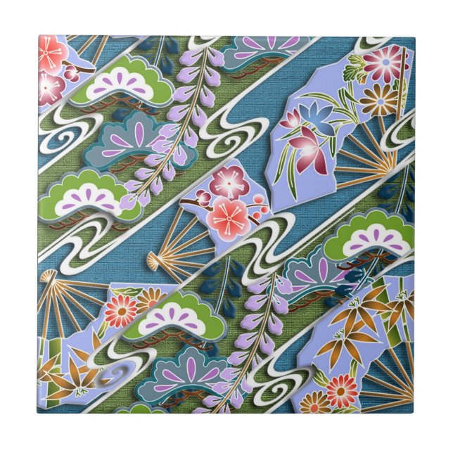 Blommor, växter och fläkt kakelplatta (Framsidan)