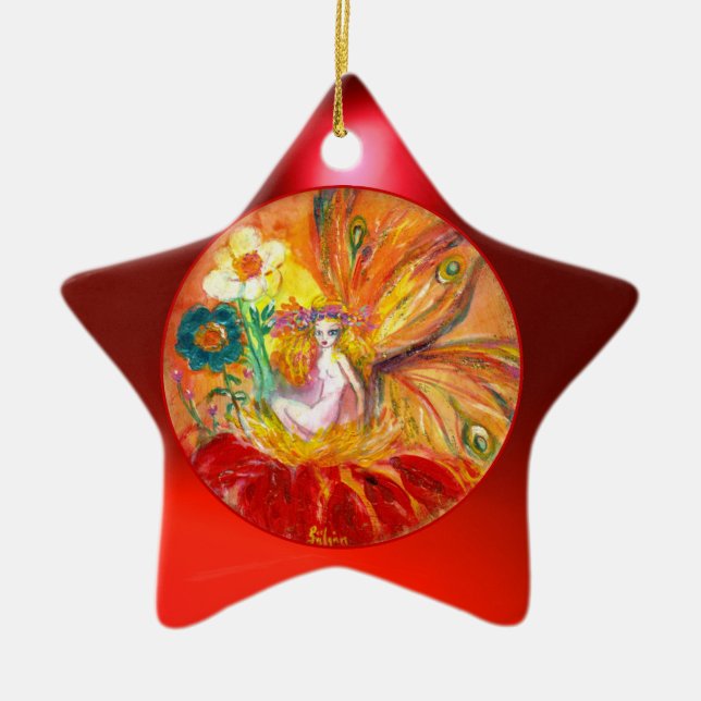 BLOMMOR Vibrant Red Ruby Star Julgransprydnad Keramik (Framsidan)