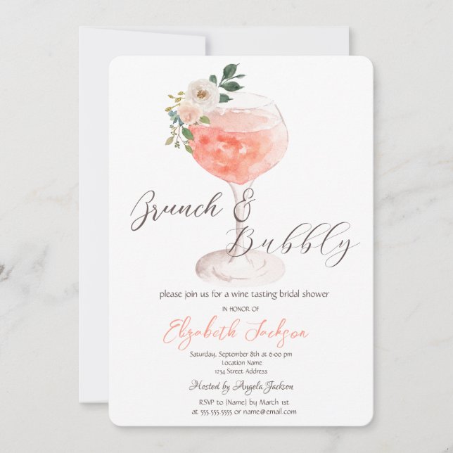 Blommor Vin Brunch & Bubbeldrycker Inbjudningar (Framsida)