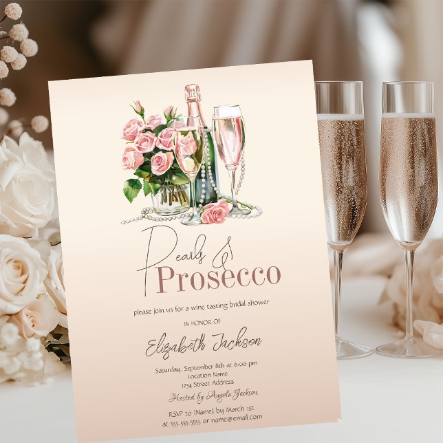 Blommor Vin Pärlor Prosecco Beige Bröllopsfest  Inbjudningar (Skapare uppladdad)