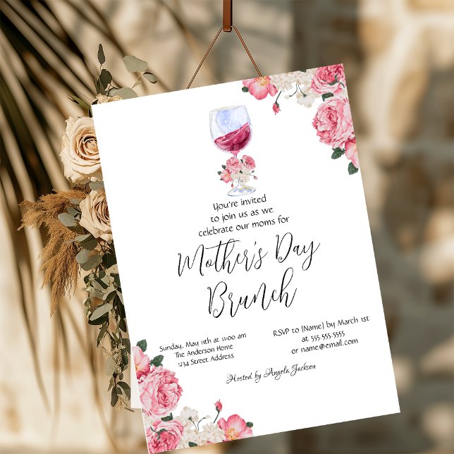 Blommor Vinglas Morsdagsbrunch Inbjudningar (Skapare uppladdad)