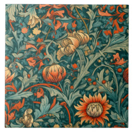 Blommor, vintage, art nouveau, William Morris stil Kakelplatta