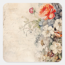 Blommor Vintage Collage 1b 1 av 4 Fyrkantigt Klistermärke