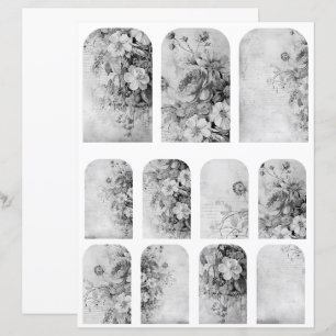 Blommor Vintage Collage 1b 4 of 4 Black and White