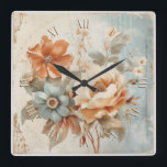 blommor vintage deco fyrkantig klocka<br><div class="desc">skrotning av shabby chic</div>