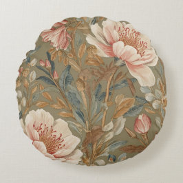 Blommor, Vintage,Glamorösa trädgårdsblommor Rund Kudde