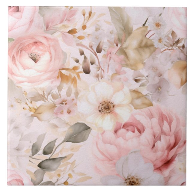 Blommor,vintage ro,rosa ros kakelplatta (Framsidan)