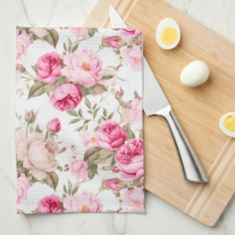 Blommor,vintage ro,rosa ros kökshandduk