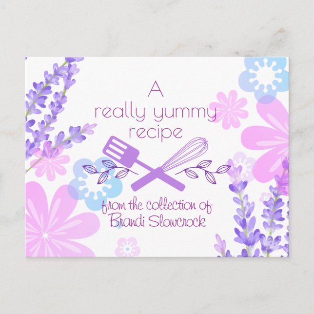 Blommor visp spatel matlagning bakning receptkort vykort (Framsida)