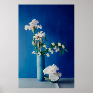 Blommor Vit ris i Vas Poster