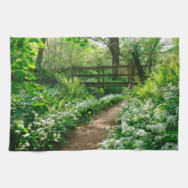 Blommor | Vitblommor i skogen Kökshandduk (Horisontell)
