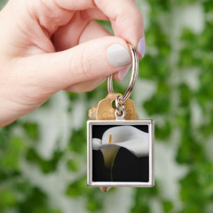 Blommor White Calla Lily Fyrkantig Silverfärgad Nyckelring