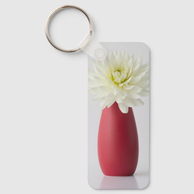 Blommor | White Dahlia i Red Vas Nyckelring (Framsida)