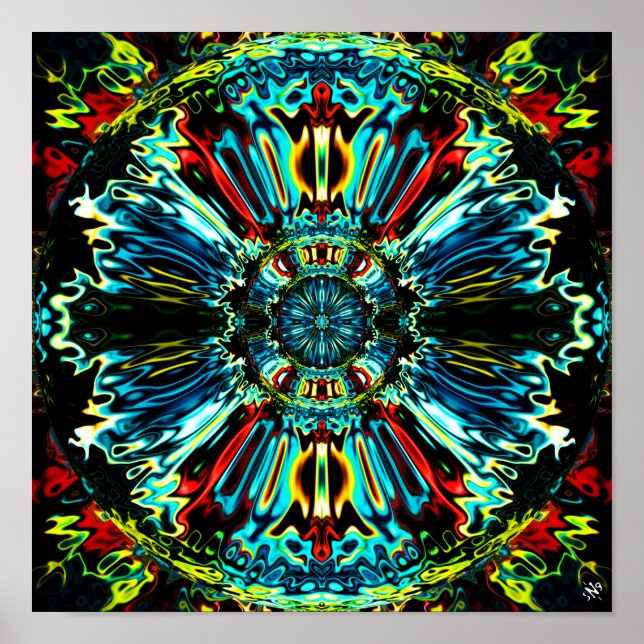 Blommor X v2 - färgad mönster pareidolia Poster (Framsidan)