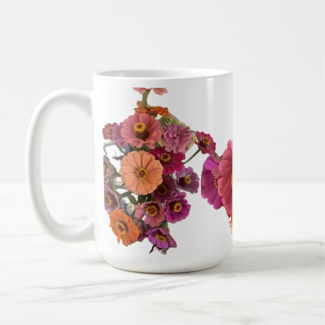 Blommor Zinnia Maureen Girard Bouquet Sachet Kaffemugg (Vänster)