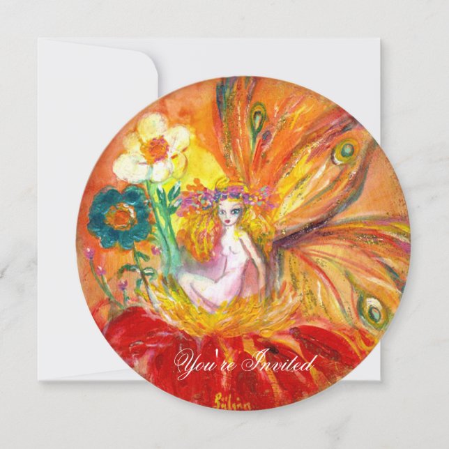 BLOMMORNAS ÄNGA röd gul guld glittrar Inbjudningar (Framsida)