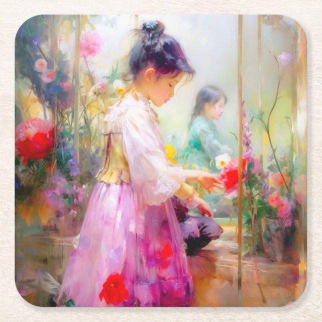 Blommornas skönhet underlägg papper kvadrat (Framsidan)