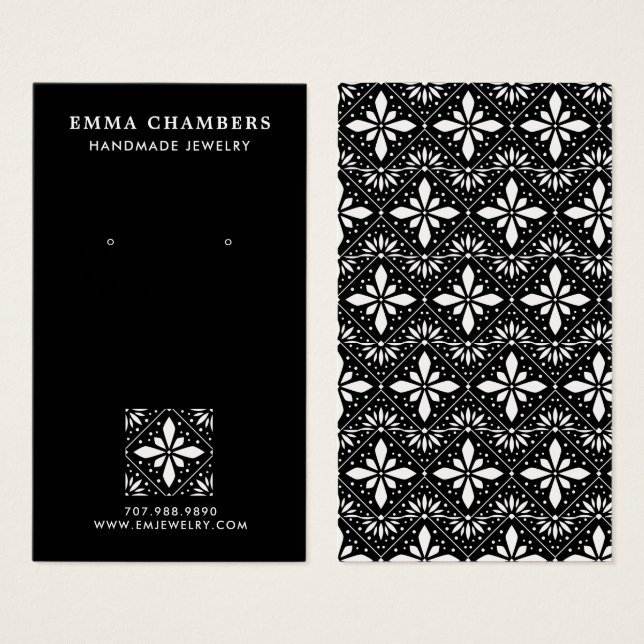 Blommotif Black Earring Jewelry Visitkort (Framsida & baksida)