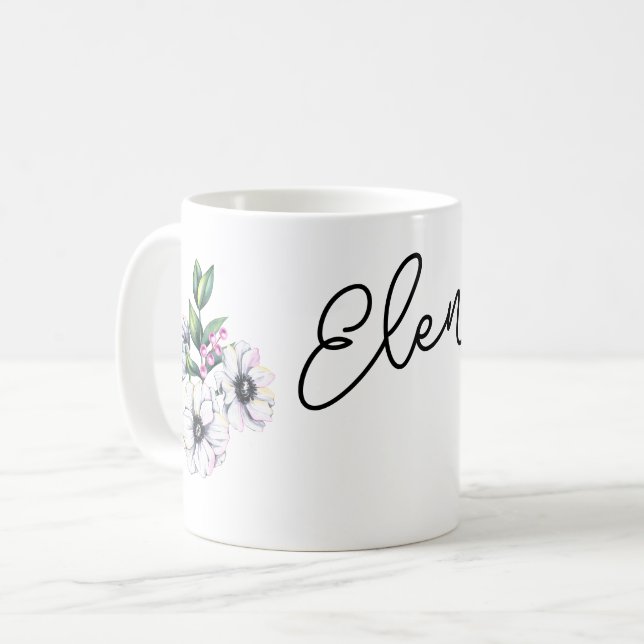 Blommotiv och eget namn kaffemugg (Framsida vänster)