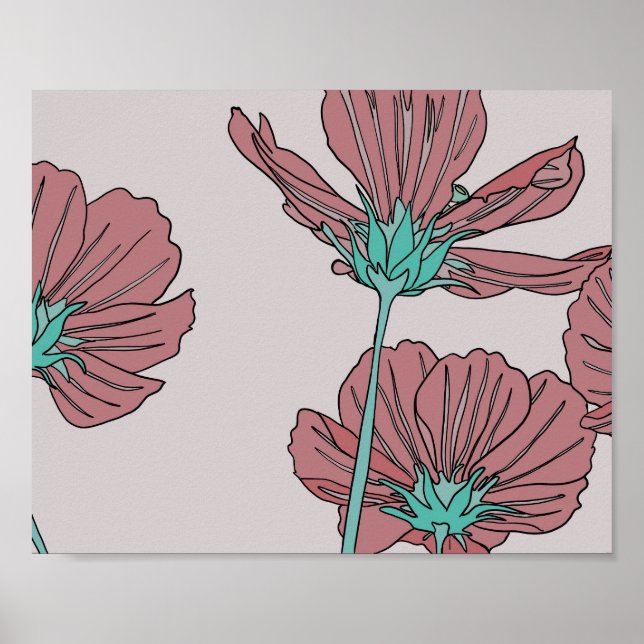 Blommotiv, vallmoteckning poster (Framsidan)