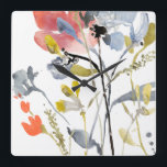 Blommövertäckning - Pastellblommor med vattenfärg Fyrkantig Klocka<br><div class="desc">Flower Overlay jag av Jennifer Goldberger. Har blommor och stjälkar i en vattenfärgsliknande stil,  främst med ett lätt färg-schema.</div>