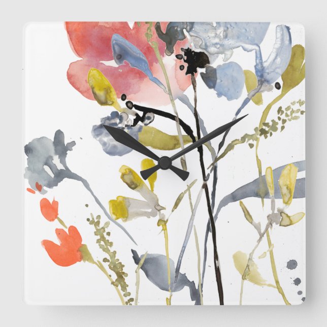 Blommövertäckning - Pastellblommor med vattenfärg Fyrkantig Klocka (Framsida)