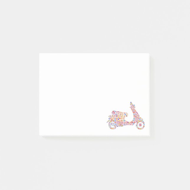 Blommpowerad Motorcykel Scooter Post-it Block (Framsida)