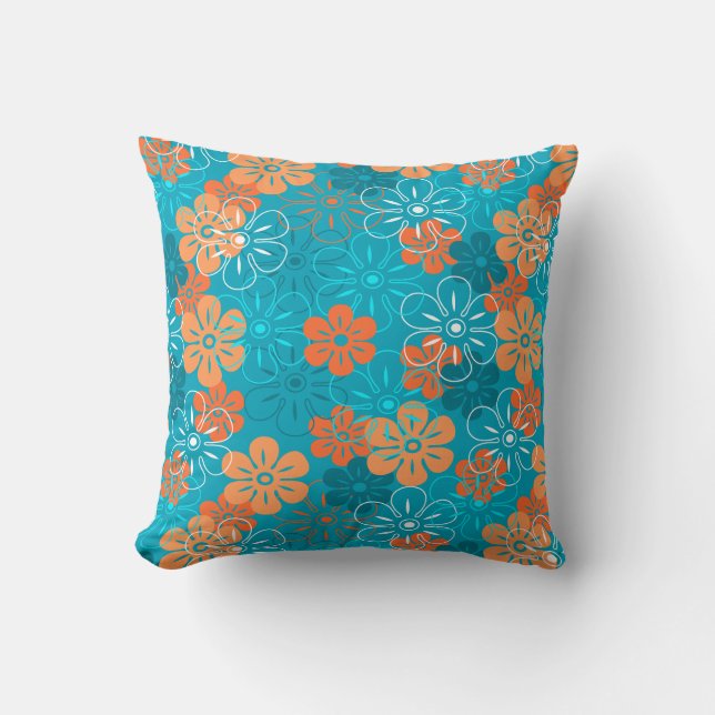 Blommregn Hawaiian Retro Blommönster Kudde (Framsida)