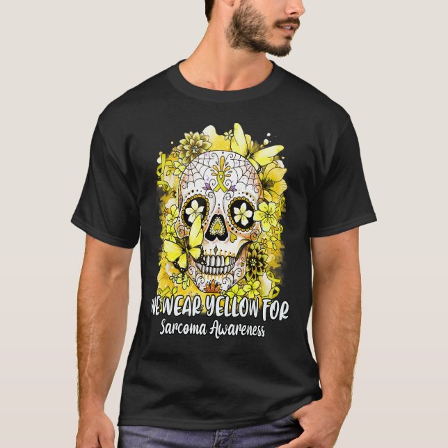 Blommsocker Skull Vi Bäror Gult för Sarcoma Awar T Shirt (Framsida)