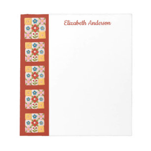Blommstickat Quiltblock Bordre Notisblock Anteckningsblock