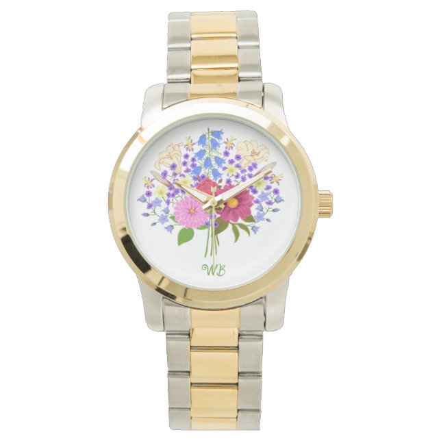 Blommstrauss i två färger extra stor armbandsur (Framsida)
