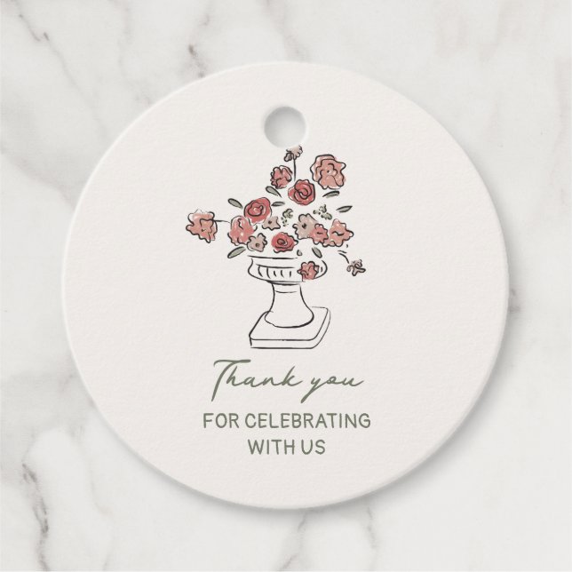Blommurnor tackfavor-etiketter gåvor etiketter (Framsida)