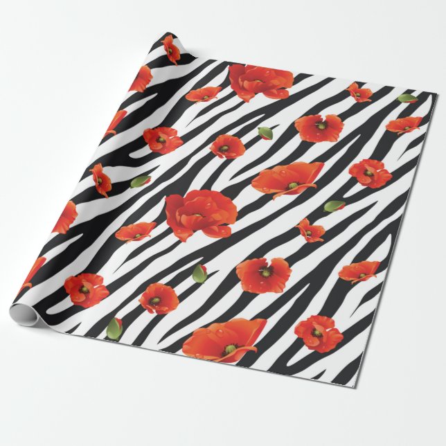 Blommzebra, sömlös mönster presentpapper (Utrullad)