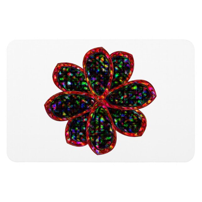 Blomnät av svart och röd Glitter Magnet (Horisontell)