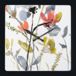 Blomövertäckning - Vattenfärgslådor och vattenfärg Fyrkantig Klocka<br><div class="desc">Flower Overlay II av Jennifer Goldberger. Blommor och stammar i en vattenfärgsliknande stil.</div>