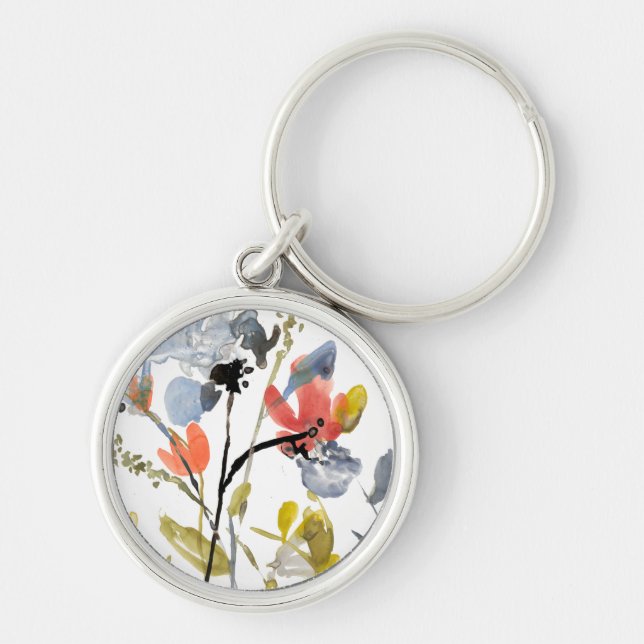 Blomövertäckning - Vattenfärgslådor och vattenfärg Rund Silverfärgad Nyckelring (Framsidan)