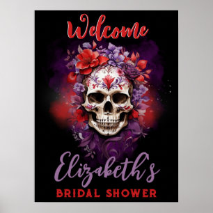 Blomskalle Röd/Lila Halloween-välkomstskylt Poster
