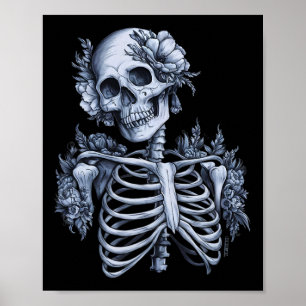 Blomskallem Floral Dödskalle Halloween Gotisk Ocku Poster